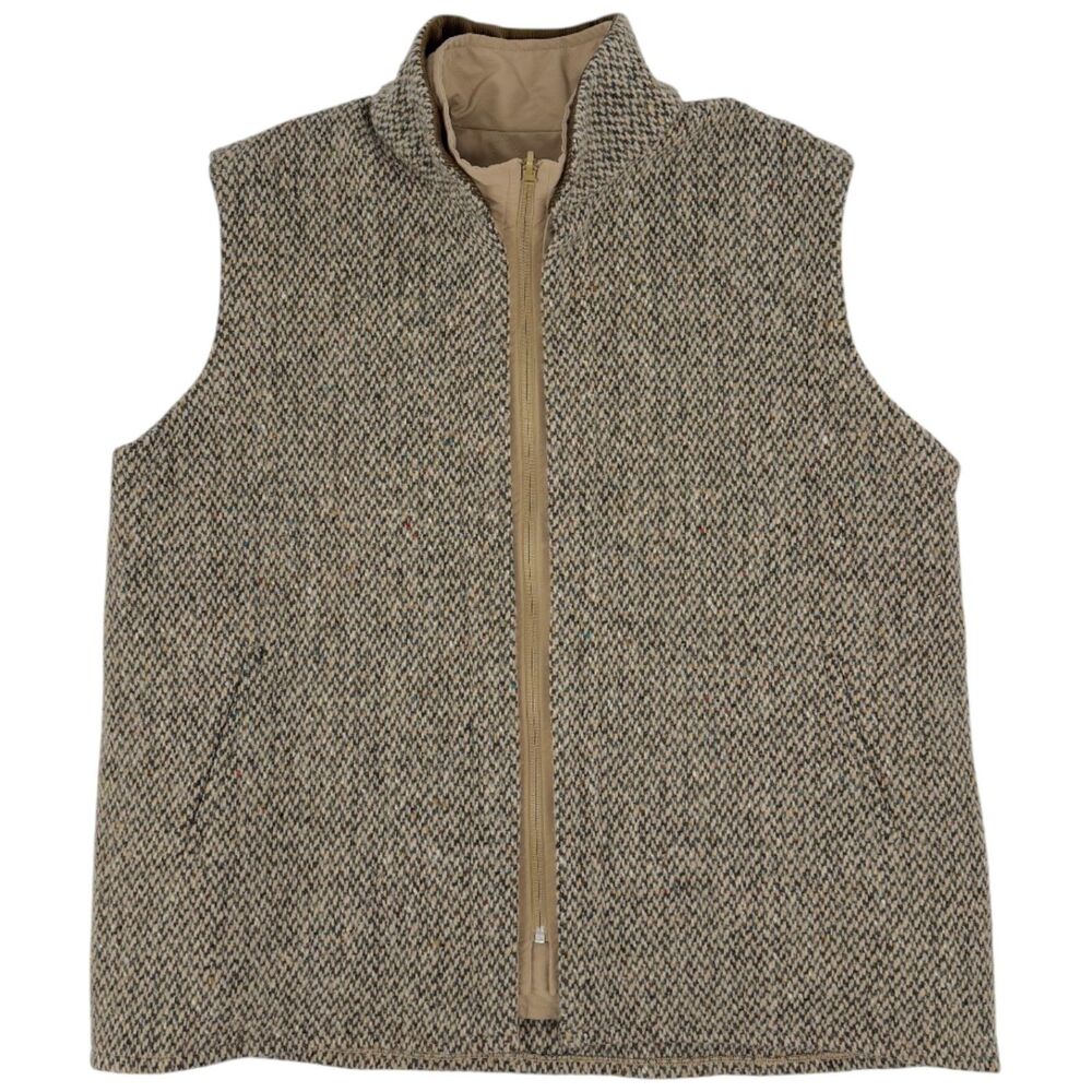Men's Tan Herringbone Zip-Front Vest